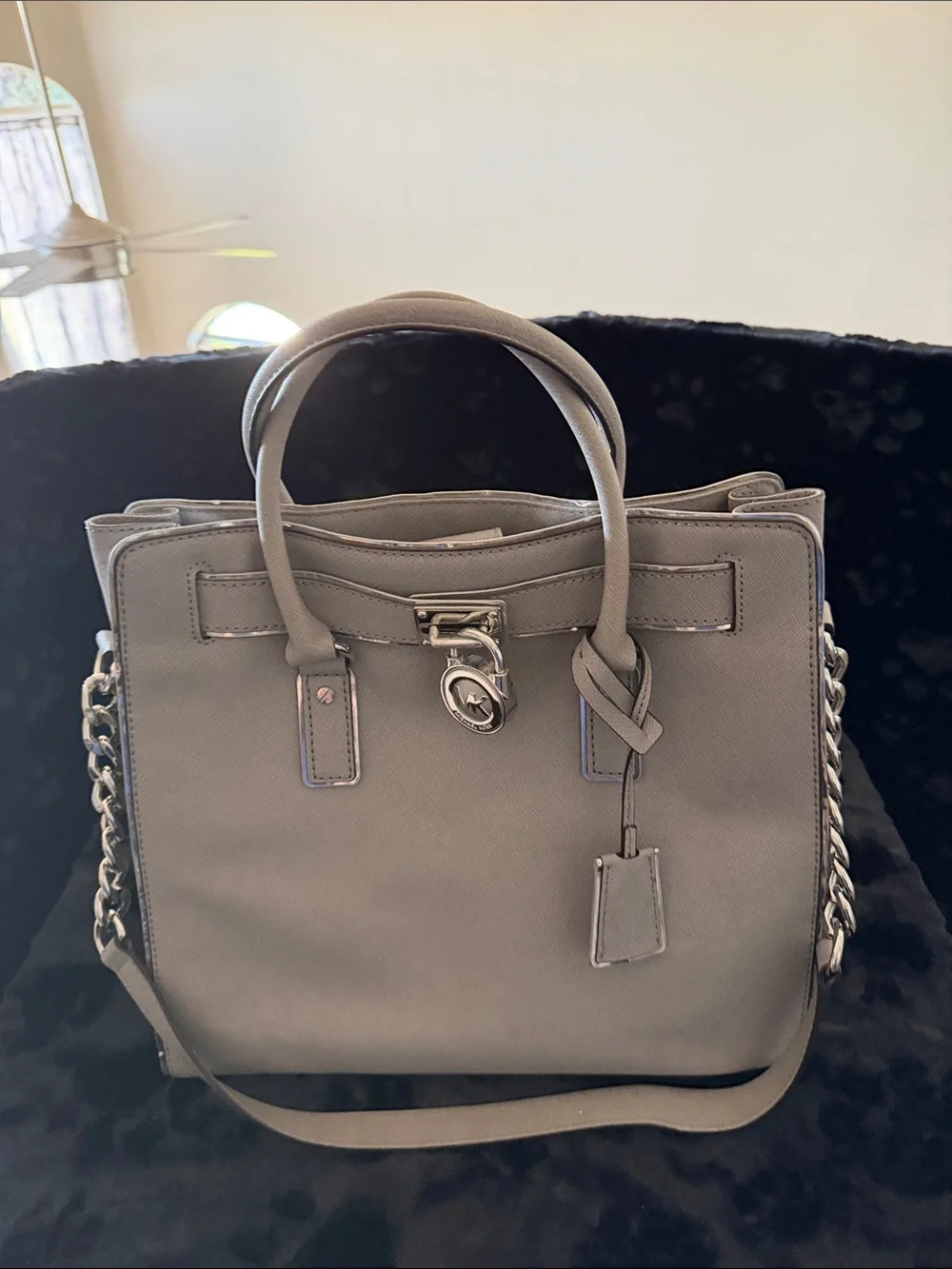 Michael Kors Gray Saffiano Satchel with Chain Strap